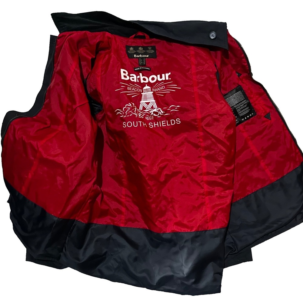 Barbour Shore Jacket Wax Waterproof Navy Rain Coat Jacket Size US 10 / UK 14 - Picture 8 of 16